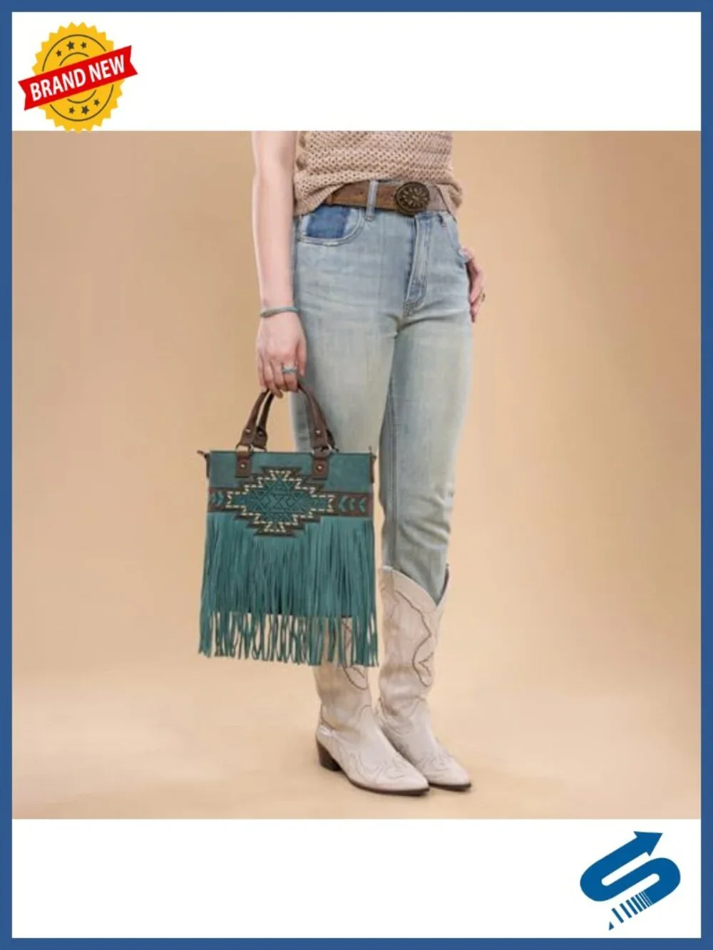 Tooled Fringe Top Handle Crossbody Bag Vintage Western Purse Faux Leather Tote